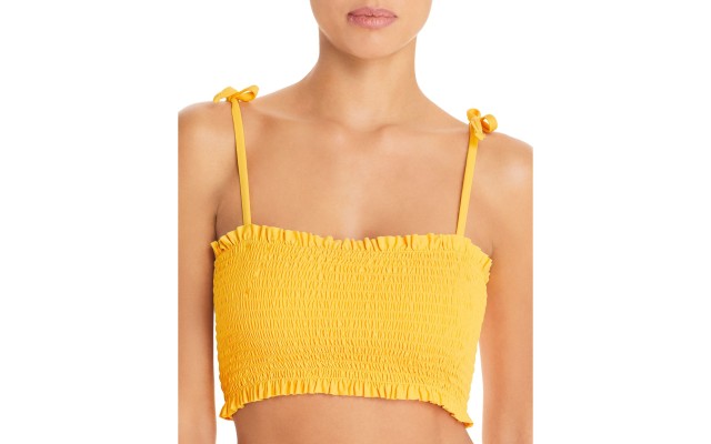  Women’s Smocked Bandeau Bikini Top, Yellow, Medium