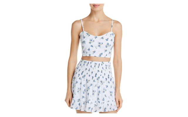  Swim Womens Smocked Short Crop Top White M