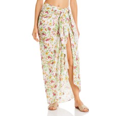 Aqua Womens Floral Tassel Sarong Swim Cover-Up, White