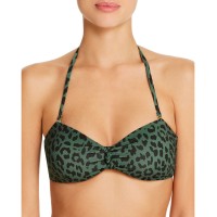 Aqua Womens Leopard Ruched Swim Top, Green, X-Small