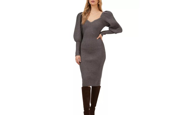  Jansen Bishop-Sleeve Sweater Dress, Small, Charcoal