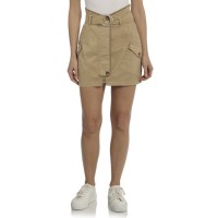 Avec Les Filles Women’s Juniors Belted Cotton Utility Mini Skirt, Medium, Beige