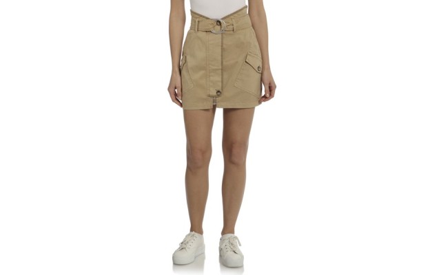 Les Filles Women’s Juniors Belted Cotton Utility Mini Skirt, Medium, Beige