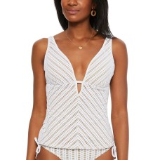 Bar III Crochet Plunge Tankini Top, Light Beige, Medium