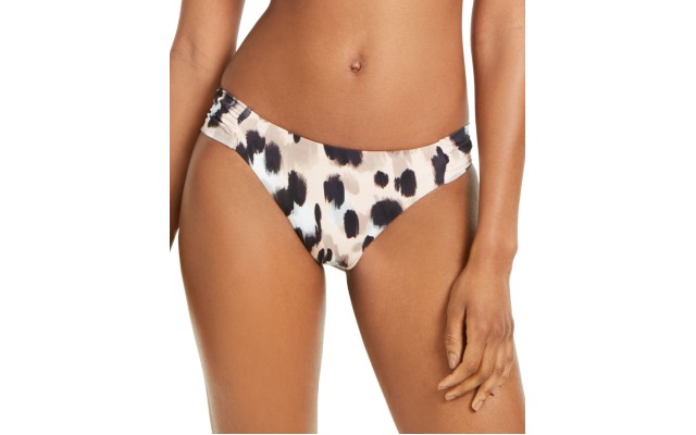 Leopard Printed Hipster Bikini Bottoms, Beige, X-Small