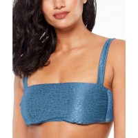 Bar III Satin Cheetah Bikini Top, Blue, Small