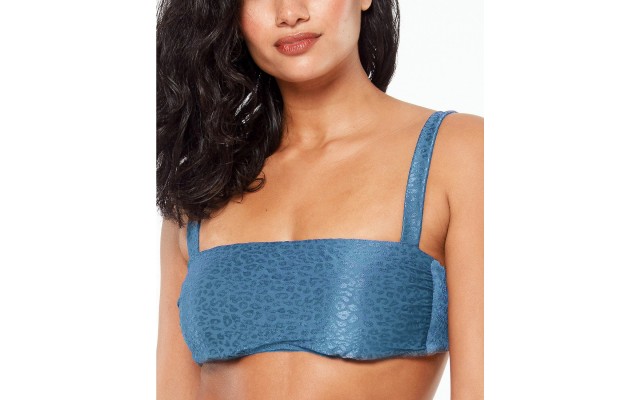  Satin Cheetah Bikini Top, Blue, Small