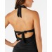  Sunset Solids Cowl-Neck Tankini Top, Black, Medium