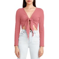 BCB Generation Knit Tie Front Long Sleeve Top, Medium, Pink