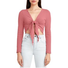 BCB Generation Knit Tie Front Long Sleeve Top, Medium, Pink