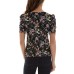  Juniors’ Puff-Shoulder Twist-Hem Top, Black multi, Medium