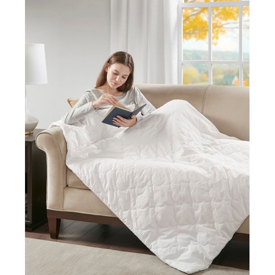  Deluxe 12lb Quilted Cotton Weighted Blanket, White, 60×70