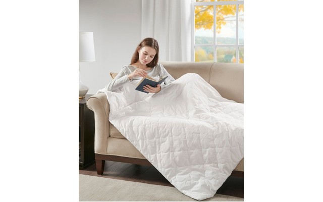  Deluxe 12lb Quilted Cotton Weighted Blanket, White, 60×70