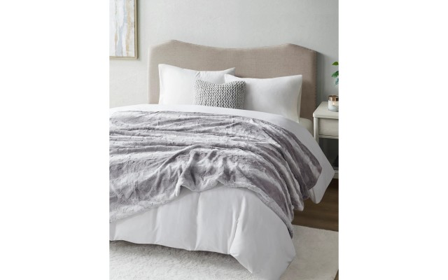  Zuri Weighted Faux Fur Blanket, 60×70, Gray
