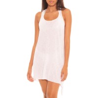 Becca by Rebecca Virtue Breezy Basics Knot Side Tie Swim Dress, White, Medium/Large