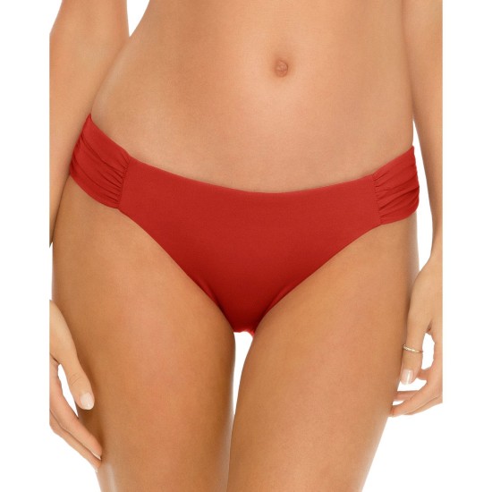 Virtue Color Code Shirred Bikini Bottom, Dark Red, Large