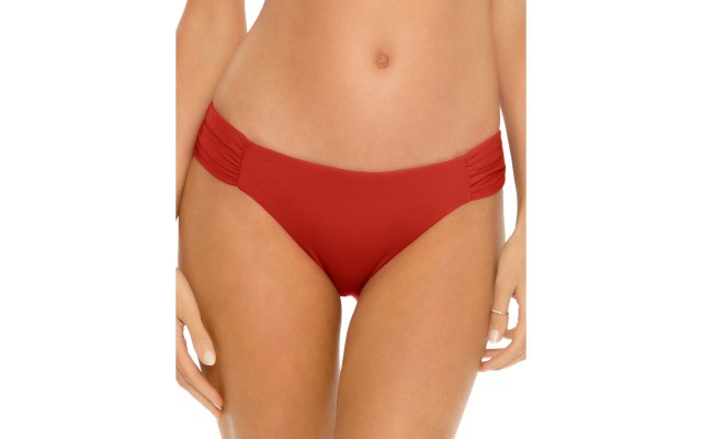  Virtue Color Code Shirred Bikini Bottom, Dark Red, Small
