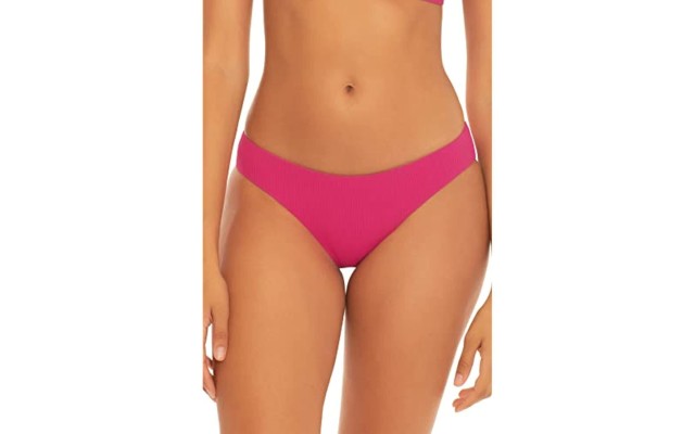  Fine Line Ribbed Hipster Bikini Bottom, Pink, Pink, Small