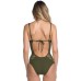  by Re Virtue Women’s Sheer Crochet Plunge One Piece Swimsuit Bay Leaf M