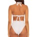  Women’s Bianca Textured Banded Triangle Bikini Top White S