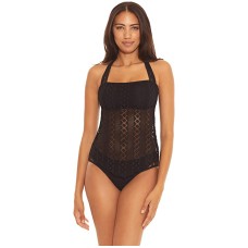 Becca by Rebecca Virtue Women’s Addison Crochet Halter Tankini Top Black D