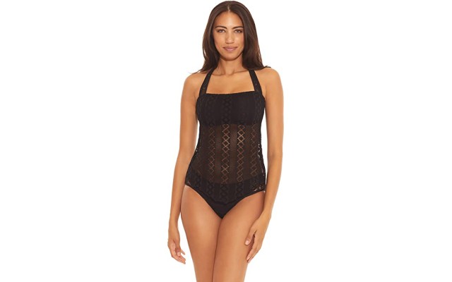  Women’s Addison Crochet Halter Tankini Top Black D