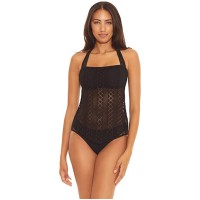 Becca by Rebecca Virtue Women’s Addison Crochet Halter Tankini Top Black S
