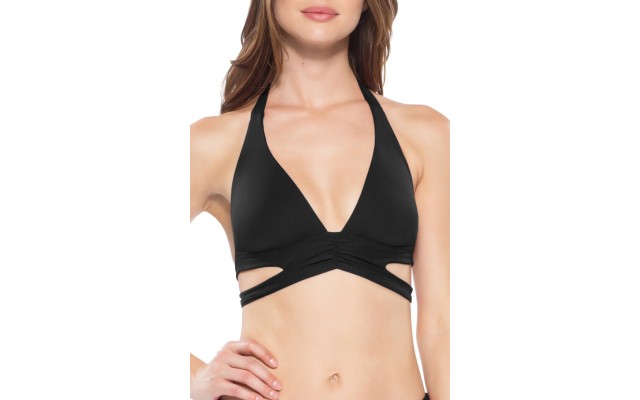  Women’s Color Code Banded Halter Bikini Top Black L