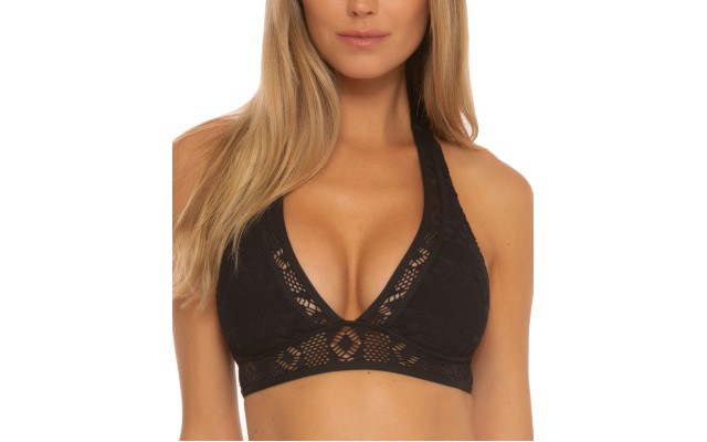  Women’s Courtney Crochet Banded Triangle Halter Bikini Top Black D
