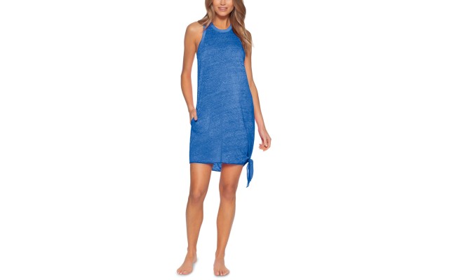  Virtue Women’s Tie Side Tank Swim Dress, Blue, X-Small/Small