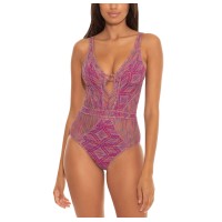 Becca by Rebecca Women's Virtue Color Play Crochet One Piece Swimsuits, Purple, X-Large
