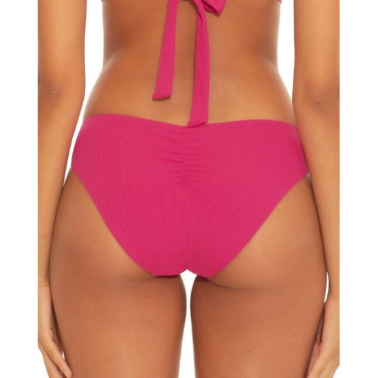  Fine Line Ribbed Hipster Bikini Bottoms Women's Swimsuit, Pink, X-Small