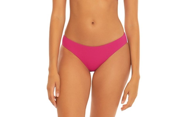  Fine Line Ribbed Hipster Bikini Bottoms Women's Swimsuit, Pink, X-Small