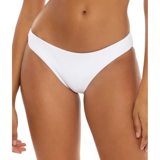  Fine Line Ribbed Hipster Bikini Bottoms Women's Swimsuit, White, Large