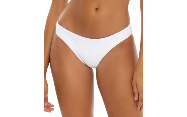  Fine Line Ribbed Hipster Bikini Bottoms Women's Swimsuit, White, Large