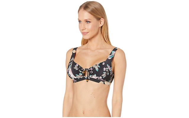 Becca Floral Print Tie-Front Bralette Bikini Top Women’s Swimsuit, Medium, Multi