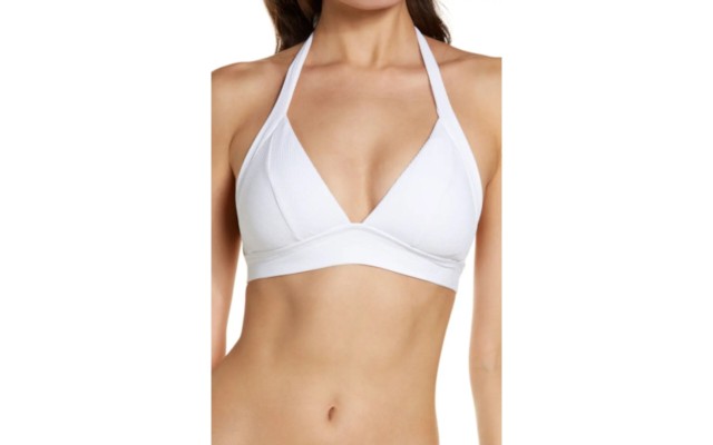  Women's Fine Line Halter Bikini Tops, White, Large