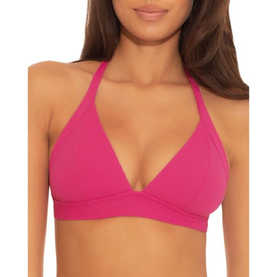  Women's Fine Line Halter Bikini Tops, Pink, D