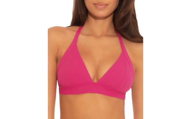  Women's Fine Line Halter Bikini Tops, Pink, D