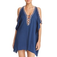 Becca Womens Medina Crochet Trim Cold Shoulder Tunic Top
