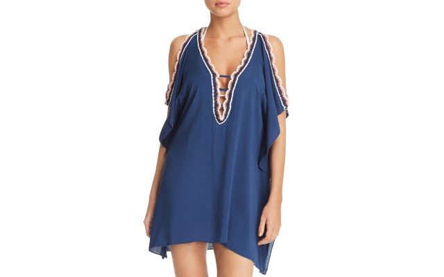 Becca Womens Medina Crochet Trim Cold Shoulder Tunic Top