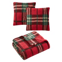 Birch Trails Holiday Prints 3 Pack Decorative Pillows & Throw, Red, 50 x 60