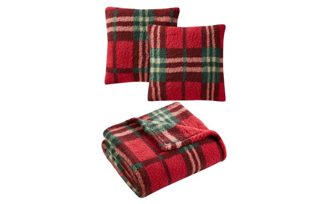 s Holiday Prints 3 Pack Decorative Pillows & Throw, Red, 50 x 60