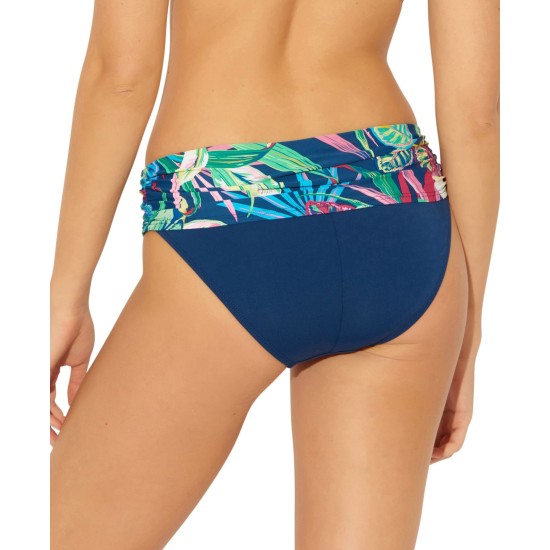  It’s a Jungle Out There Sarong Hipster Bikini Bottoms, 4, Navy