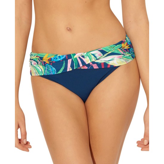  It’s a Jungle Out There Sarong Hipster Bikini Bottoms, 4, Navy