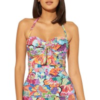 Bleu by Rod Beattie Knot-Front Printed Bandeau Underwire Tankini Top, 4, Multicolor