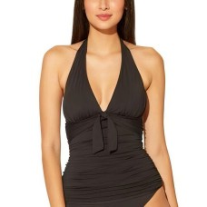 Bleu by Rod Beattie Ruched Halter Tankini Top Women’s Swimsuit, Black, 10