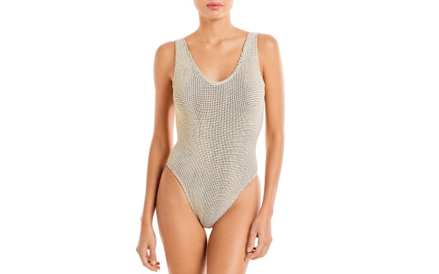 BOUND by Bond-Eye The Mara One-Piece Swimsuit in White Lurex Waffle at Nordstrom
