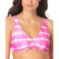 California Waves Juniors’ Cinch-Front Bralette High Tide Bikini Top, Pink, D