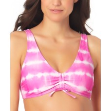 California Waves Juniors’ Cinch-Front Bralette High Tide Bikini Top, Pink, D